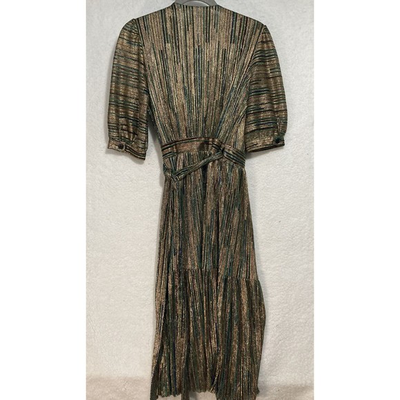 BA&SH Dress Womens size 4 XS Star Vert Lurex Wrap Metallic Holiday - Picture 3 of 7